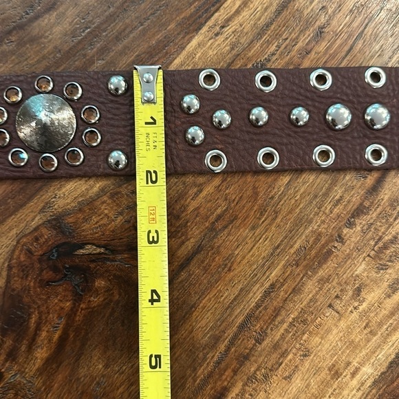 Leatherock Brown Leather Studded Crystal Embellished Belt SzM - Picture 14 of 16